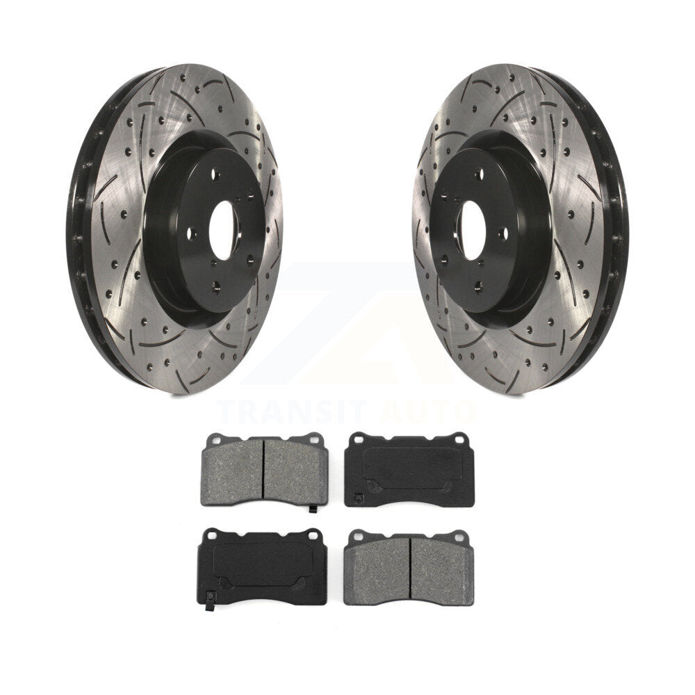 Drilled Slot Brake Rotors Semi-Metallic Pad Front Kit For Subaru Impreza WRX STI