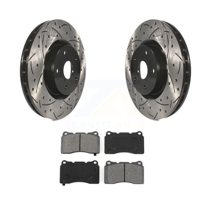 Drilled Slot Brake Rotors Semi-Metallic Pad Front Kit For Subaru Impreza WRX STI