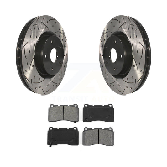 Drilled Slot Brake Rotors Semi-Metallic Pad Front Kit For Subaru Impreza WRX STI