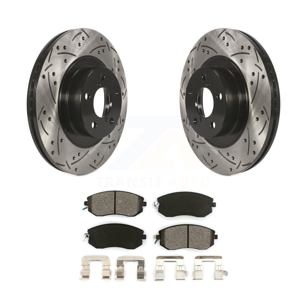 Drilled Slot Brake Rotor Semi-Metallic Pad Front Kit For Subaru Forester Impreza