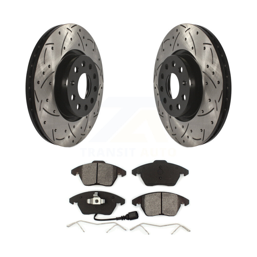 Drilled Slot Brake Rotor Semi-Metallic Pad Front Kit For Volkswagen Jetta Beetle