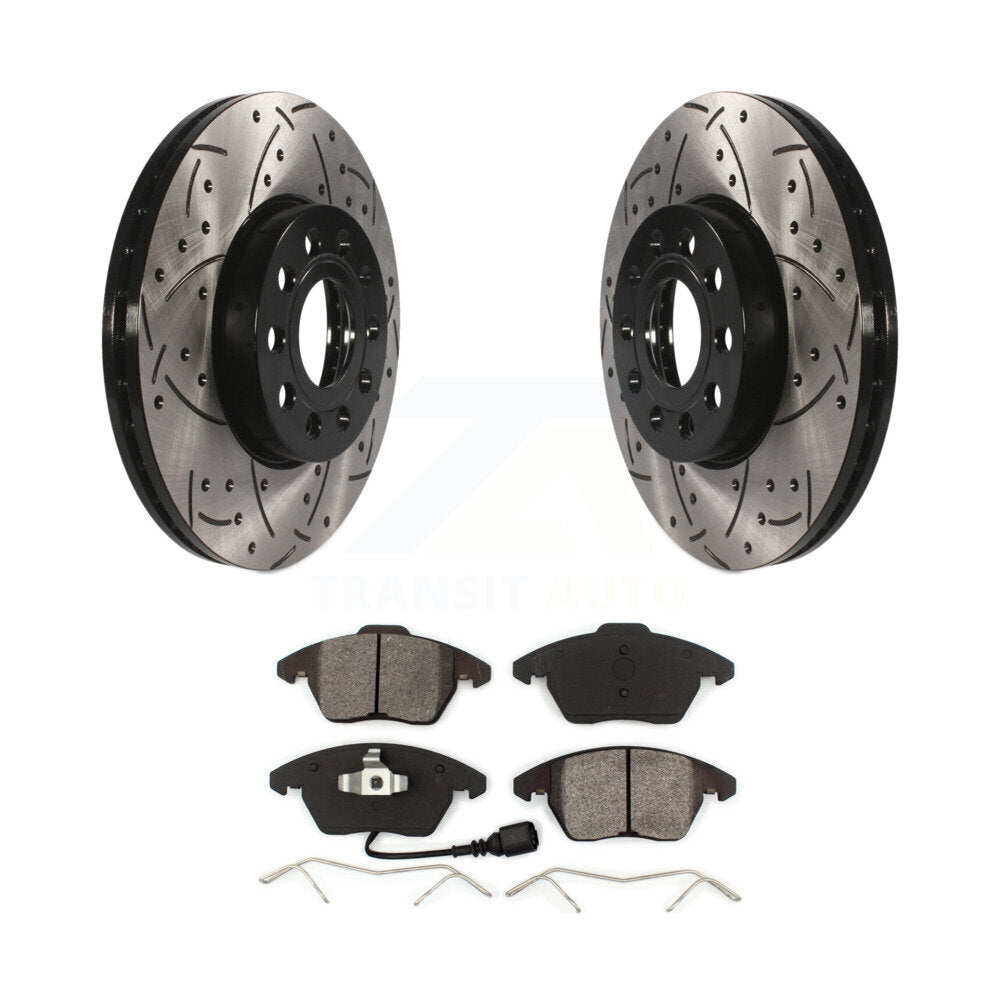 Drill Slot Brake Rotor Semi-Metallic Pad Front Kit For Volkswagen Jetta Golf Eos