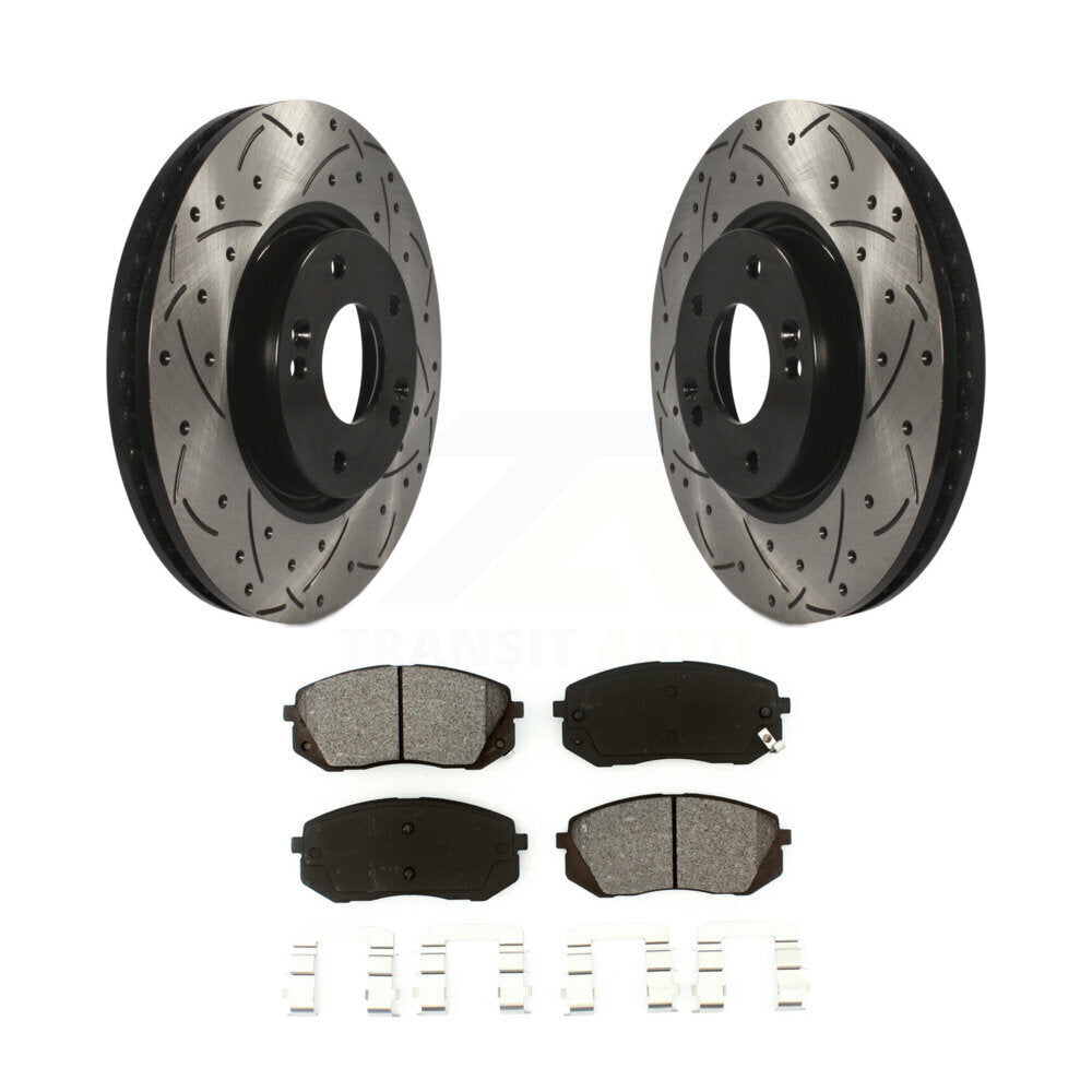 Drilled Slot Brake Rotor Semi-Metallic Pad Front Kit For Hyundai Tucson Kia Soul