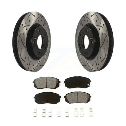 Drilled Slot Brake Rotor Semi-Metallic Pad Front Kit For Hyundai Tucson Kia Soul