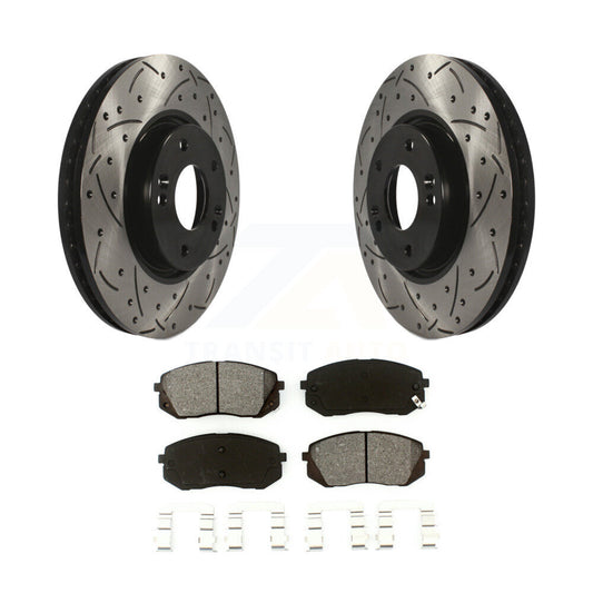 Drilled Slot Brake Rotor Semi-Metallic Pad Front Kit For Hyundai Tucson Kia Soul