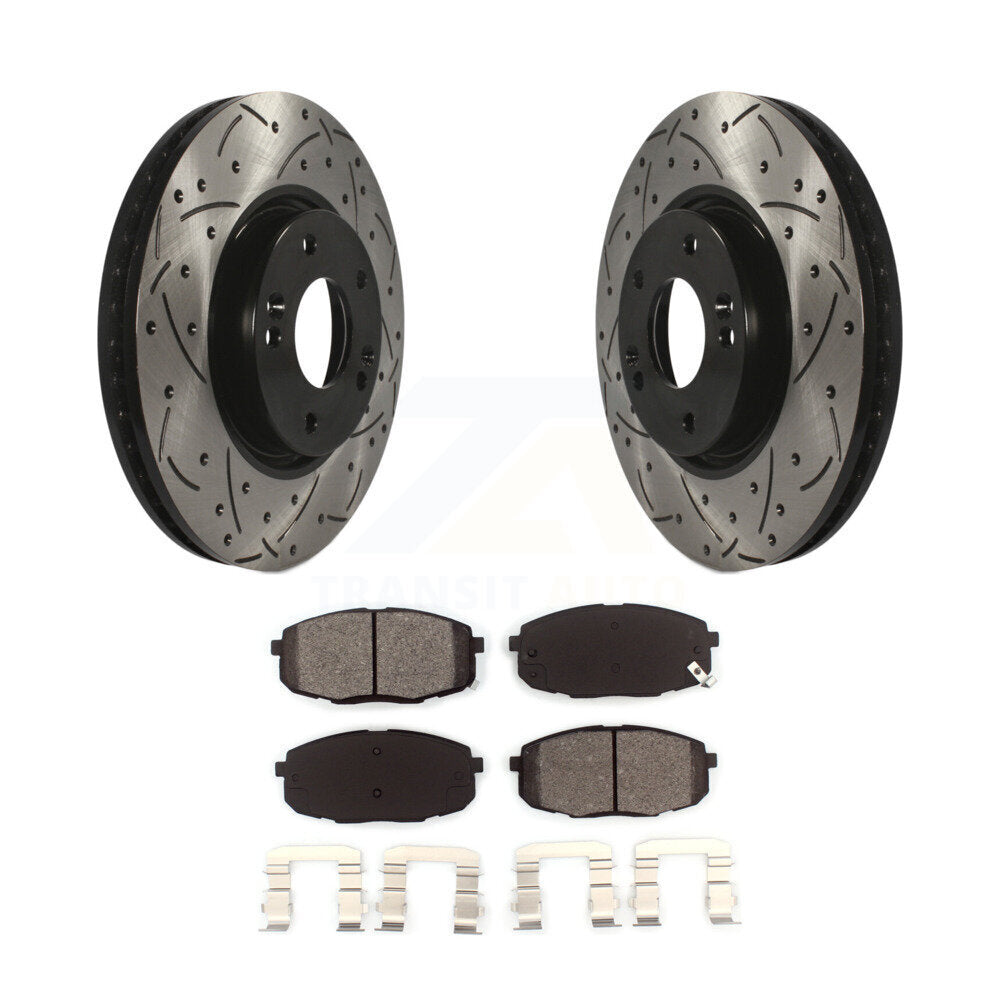 Drilled Slot Brake Rotor & Semi-Metallic Pad Front Kit For Kia Forte Koup Forte5