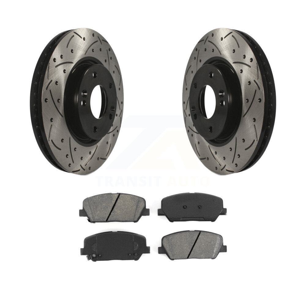 Drilled Slot Disc Brake Rotor & Semi-Metallic Pad Front Kit For Hyundai Veloster