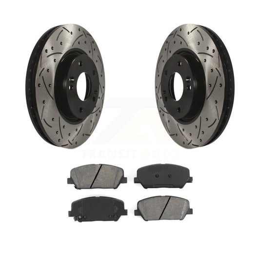 Drilled Slot Disc Brake Rotor & Semi-Metallic Pad Front Kit For Hyundai Veloster