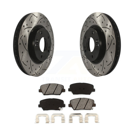 Drill Slot Disc Brake Rotors Semi-Metallic Pad Front Kit For 2014-2017 Kia Rondo