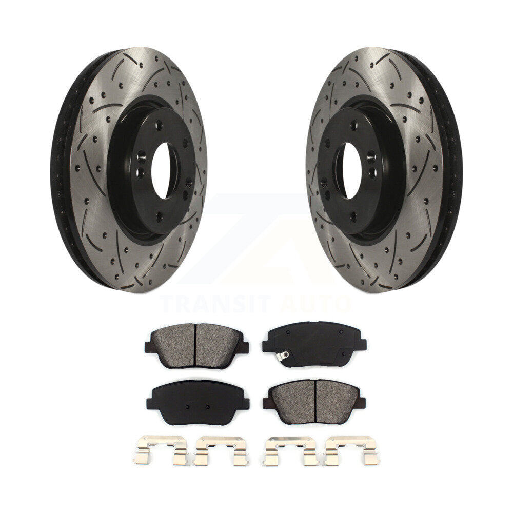 Drill Slot Brake Rotor Semi-Metallic Pad Front Kit For Hyundai Sonata Kia Optima