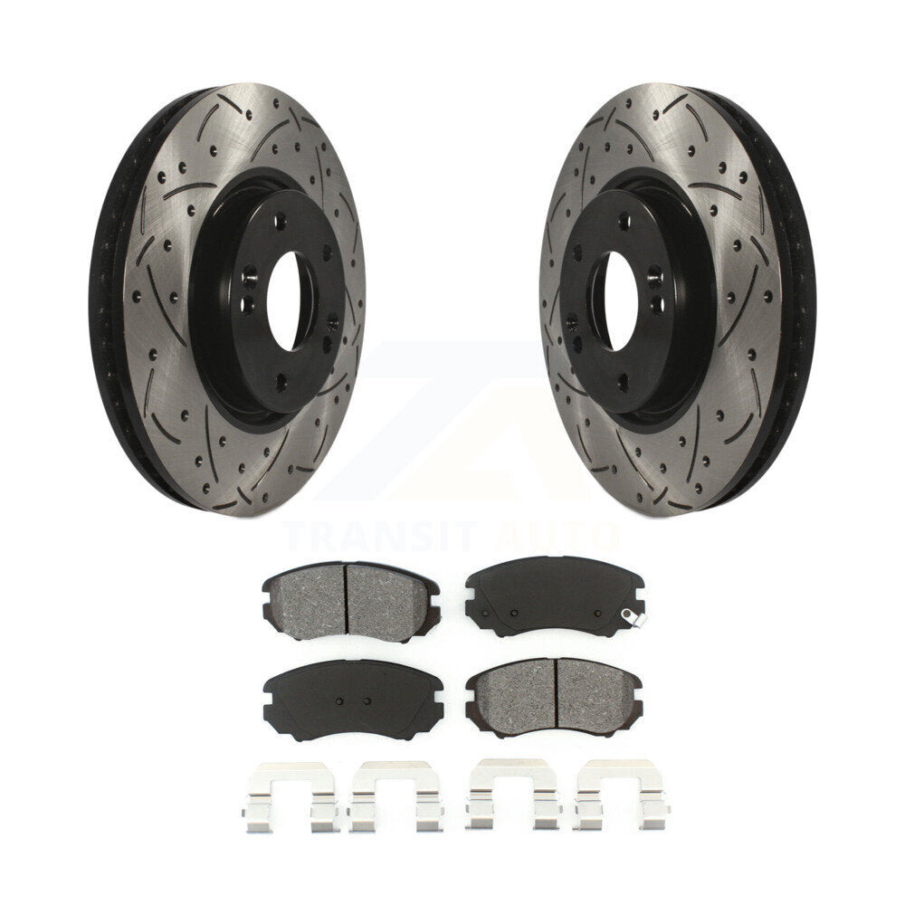 Drill Slot Brake Rotor Semi-Metallic Pad Front Kit For 06-10 Hyundai Sonata 3.3L
