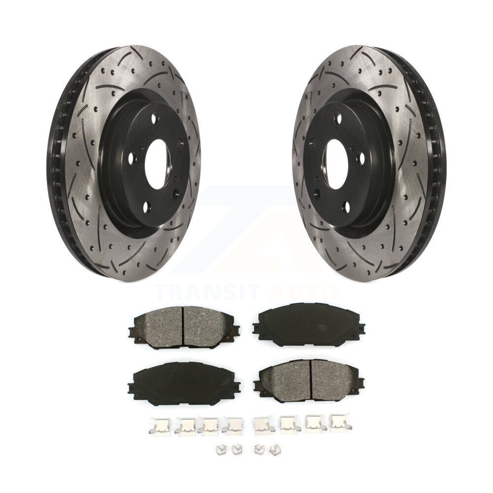 Drilled Slot Brake Rotor Semi-Metallic Pad Front Kit For Toyota RAV4 Matrix Vibe