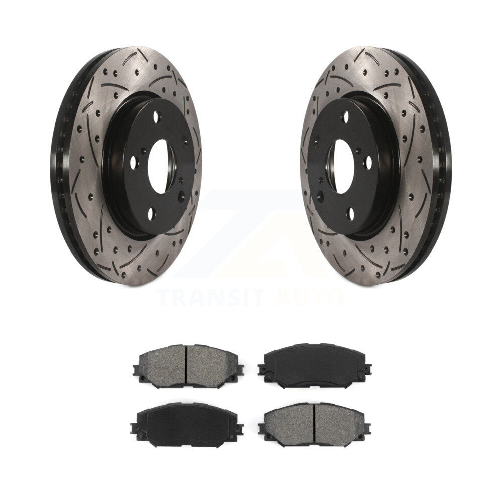 Drill Slot Brake Rotor Semi-Metallic Pad Front Kit For Toyota RAV4 Prius V Scion