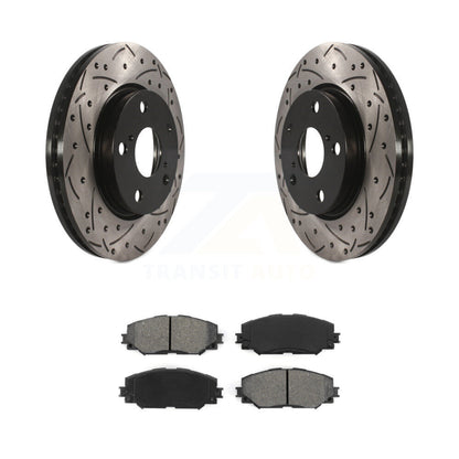 Drill Slot Brake Rotor Semi-Metallic Pad Front Kit For Toyota RAV4 Prius V Scion