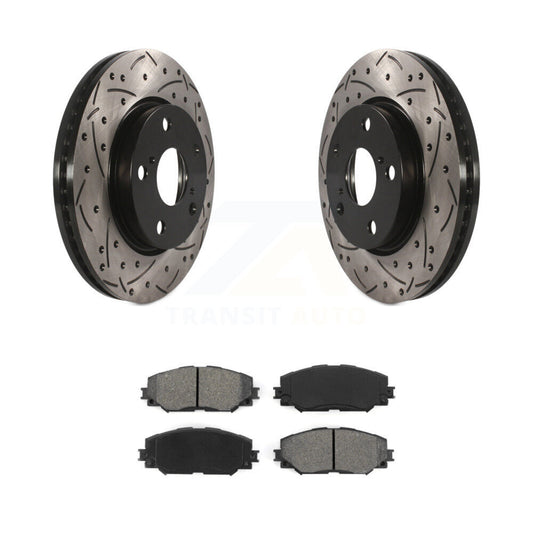 Drill Slot Brake Rotor Semi-Metallic Pad Front Kit For Toyota RAV4 Prius V Scion