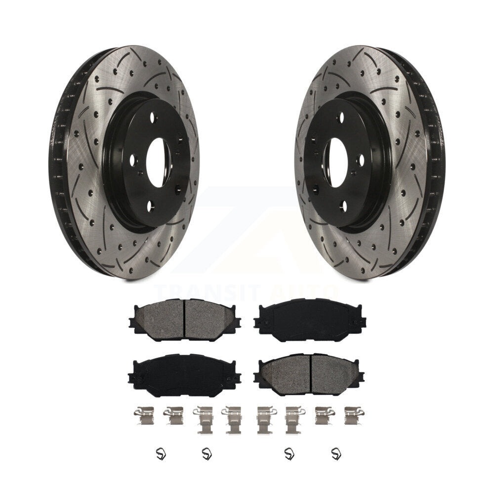 Coated Drilled Slot Disc Brake Rotor Semi-Metallic Pad Front Kit For Lexus IS250