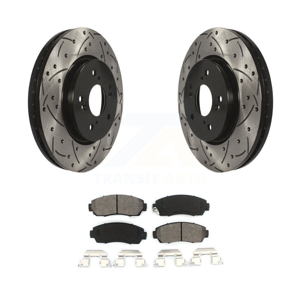 Drill Slot Disc Brake Rotor Semi-Metallic Pad Front Kit For Honda CR-V Acura RDX