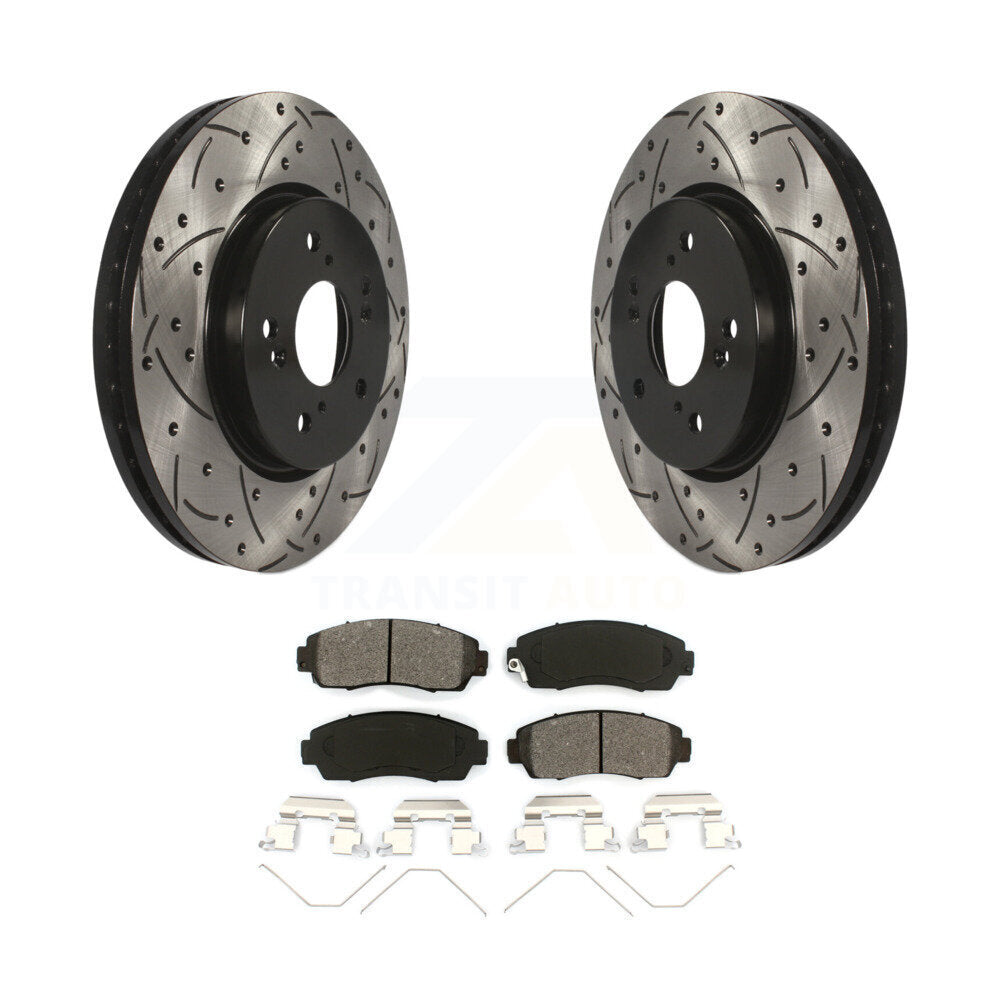 Drill Slot Disc Brake Rotor Semi-Metallic Pad Front Kit For Honda CR-V Crosstour