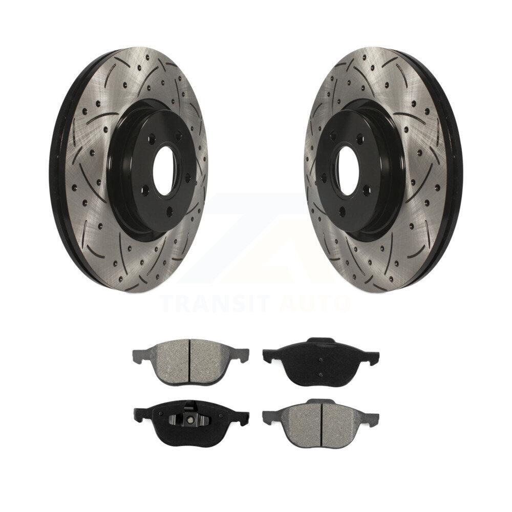 Drill Slot Disc Brake Rotor Semi-Metallic Pad Front Kit For Ford Transit Connect