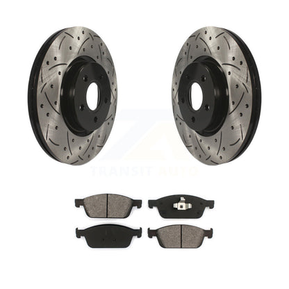 Drilled Slot Brake Rotor Semi-Metallic Pad Front Kit For Ford Escape Transit MKC