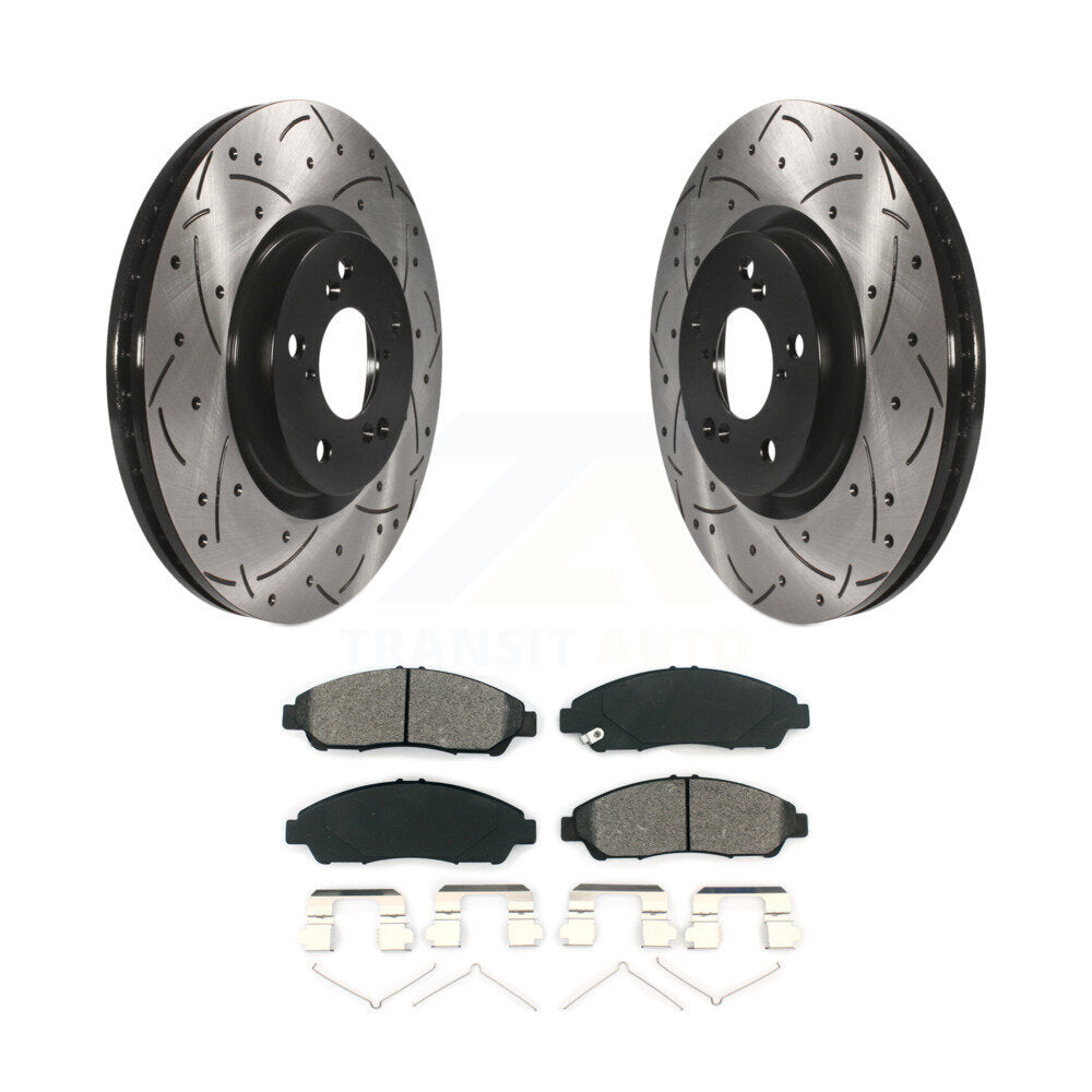 Drill Slot Brake Rotor Semi-Metallic Pad Front Kit For Honda Pilot Acura MDX RLX