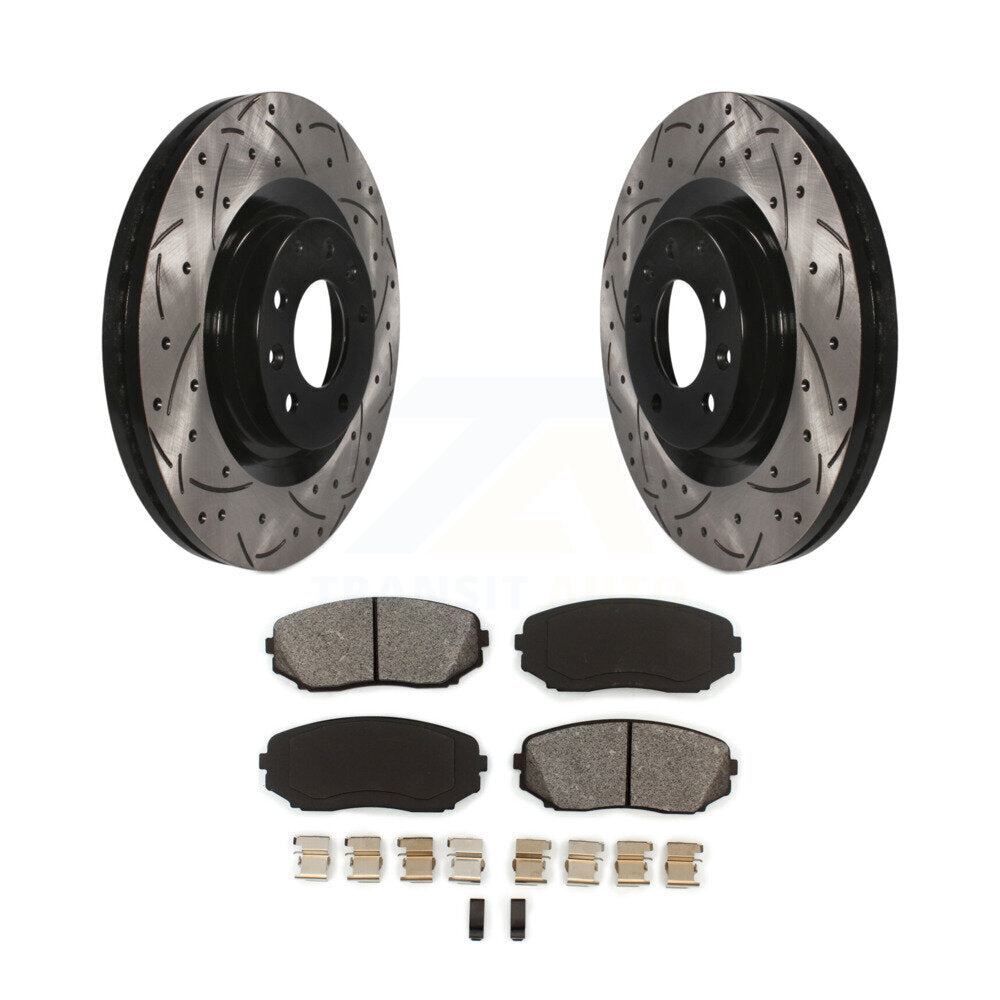 Drill Slot Disc Brake Rotor Semi-Metallic Pad Front Kit For 2007-2015 Mazda CX-9