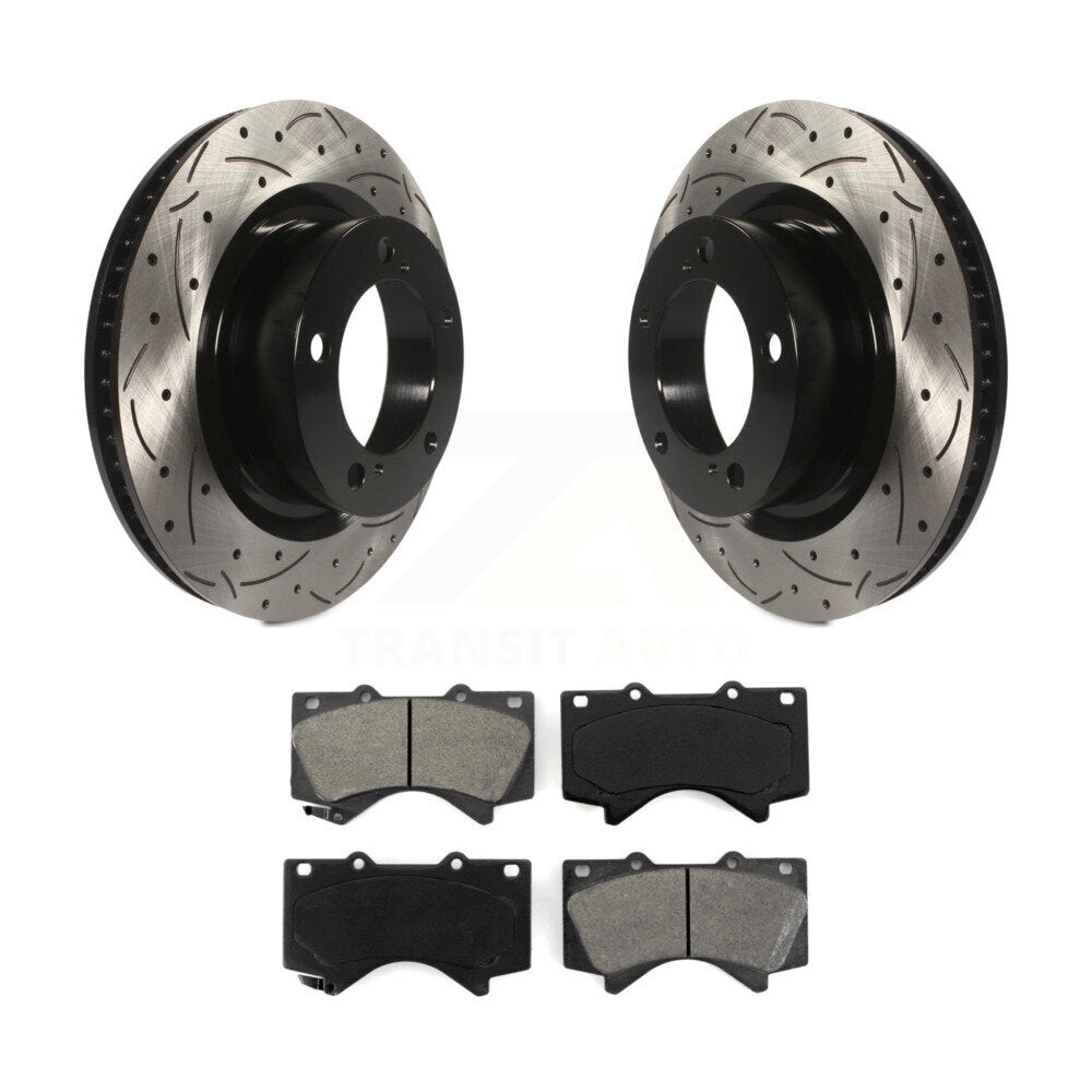 Drilled Slot Brake Rotor & Semi-Metallic Pad Front Kit For Toyota Tundra Sequoia
