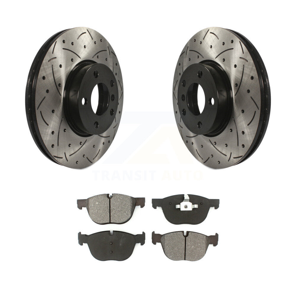 Coated Drilled Slot Disc Brake Rotor & Semi-Metallic Pad Front Kit For BMW X5 X6