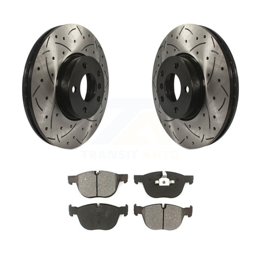 Coated Drilled Slot Disc Brake Rotor & Semi-Metallic Pad Front Kit For BMW X5 X6