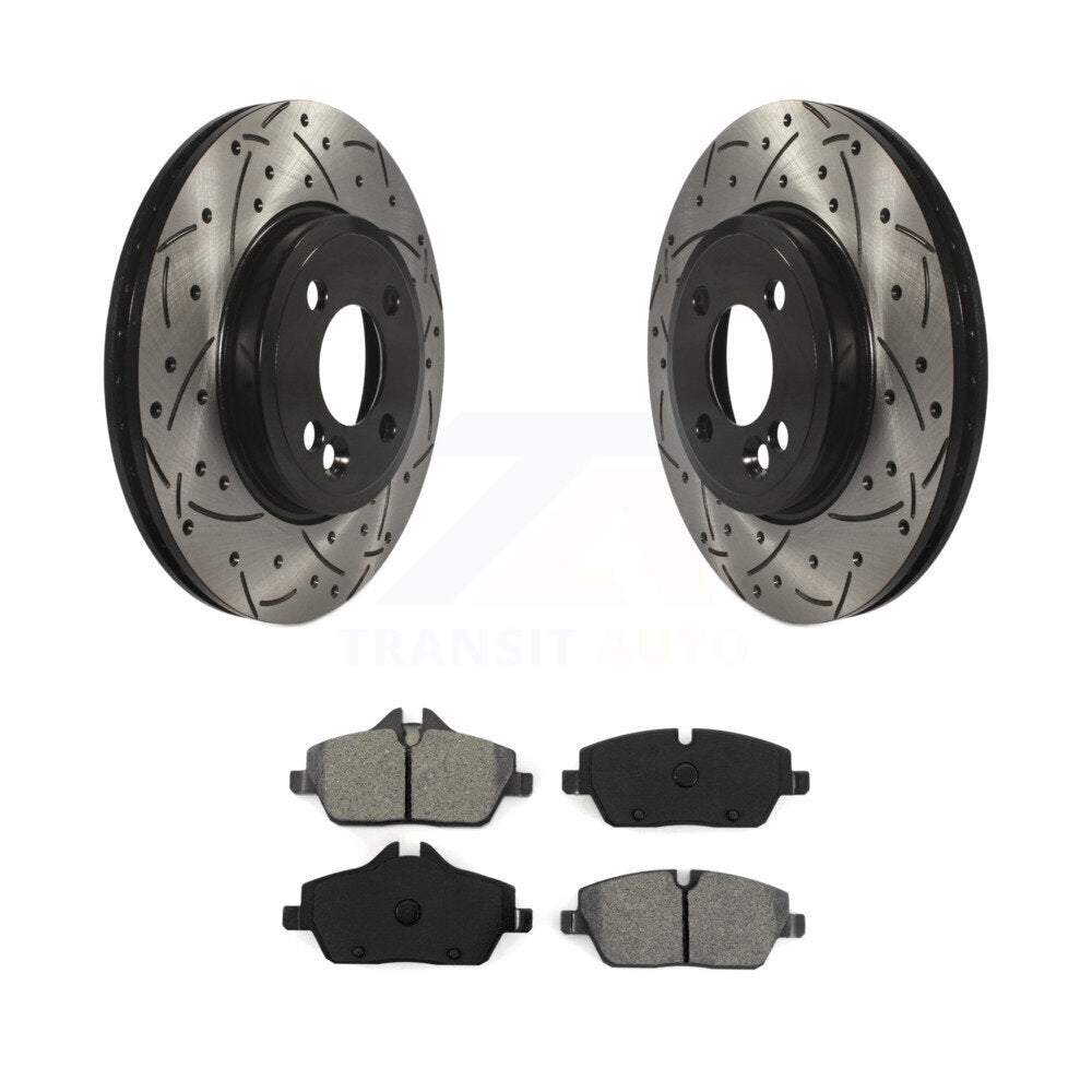Coated Drilled Slot Disc Brake Rotor Semi-Metallic Pad Front Kit For Mini Cooper