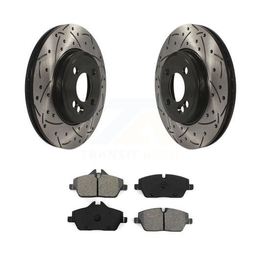 Coated Drilled Slot Disc Brake Rotor Semi-Metallic Pad Front Kit For Mini Cooper