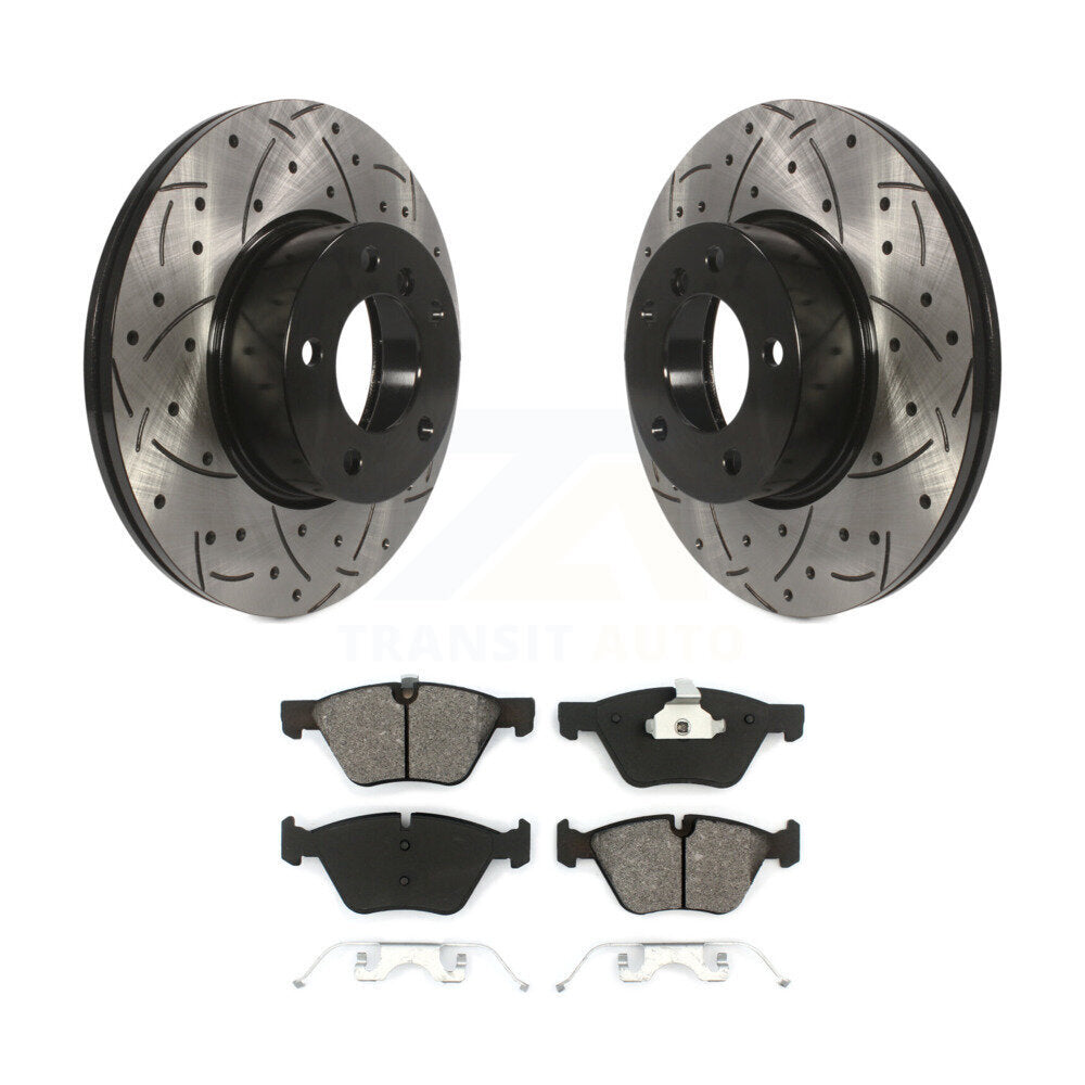 Coated Drill Slot Disc Brake Rotors Semi-Metallic Pad Front Kit For BMW X1 328xi