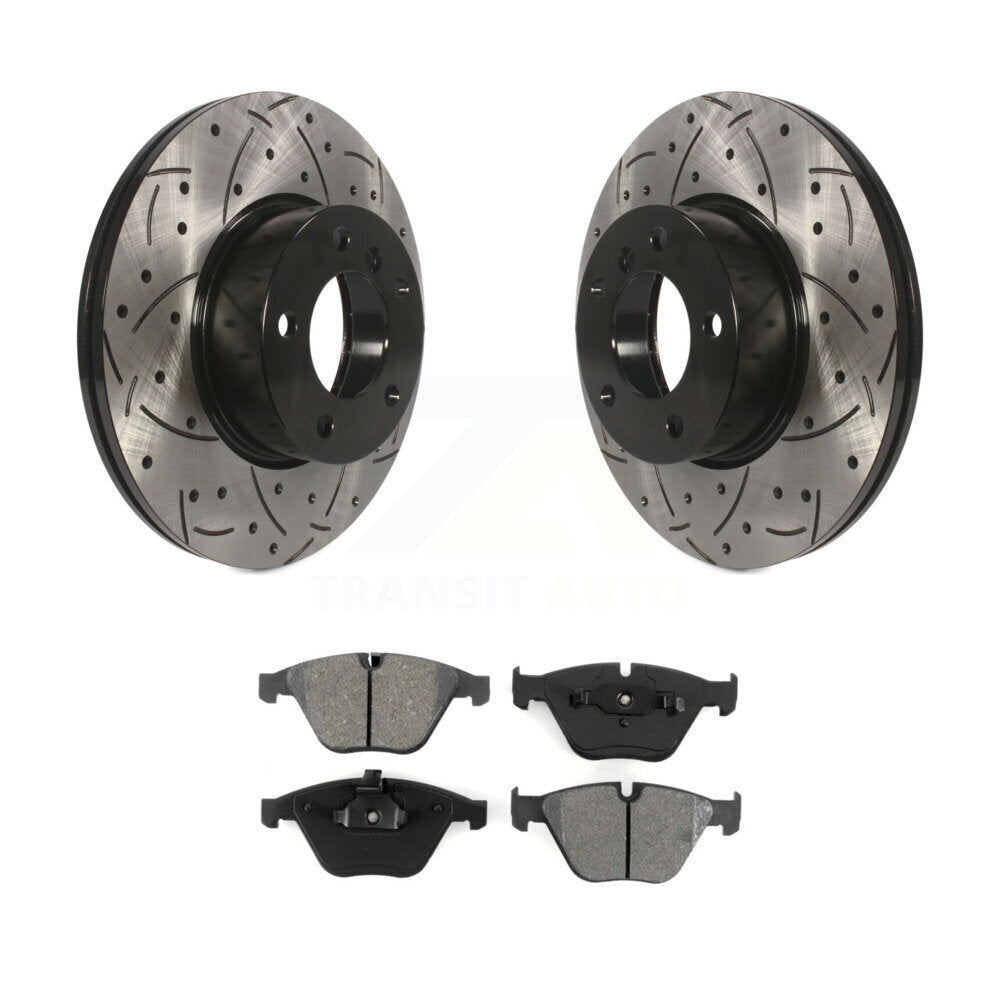 Drilled Slot Brake Rotor Semi-Metallic Pad Front Kit For BMW 328i xDrive 323i X1