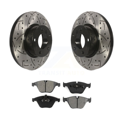Drilled Slot Brake Rotor Semi-Metallic Pad Front Kit For BMW 328i xDrive 323i X1