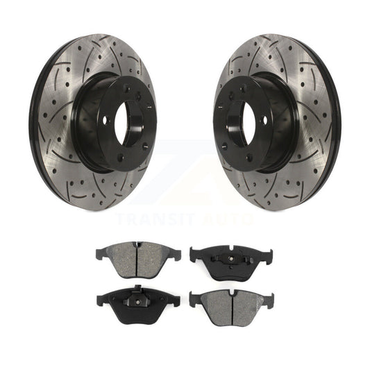Drilled Slot Brake Rotor Semi-Metallic Pad Front Kit For BMW 328i xDrive 323i X1