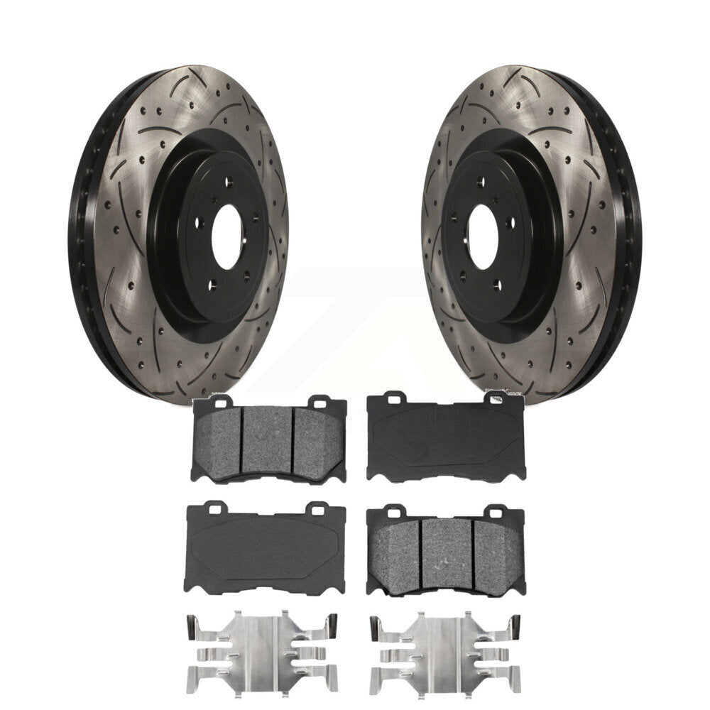 Drill Slot Brake Rotor Semi-Metallic Pad Front Kit For INFINITI Q50 G37 Nissan Z