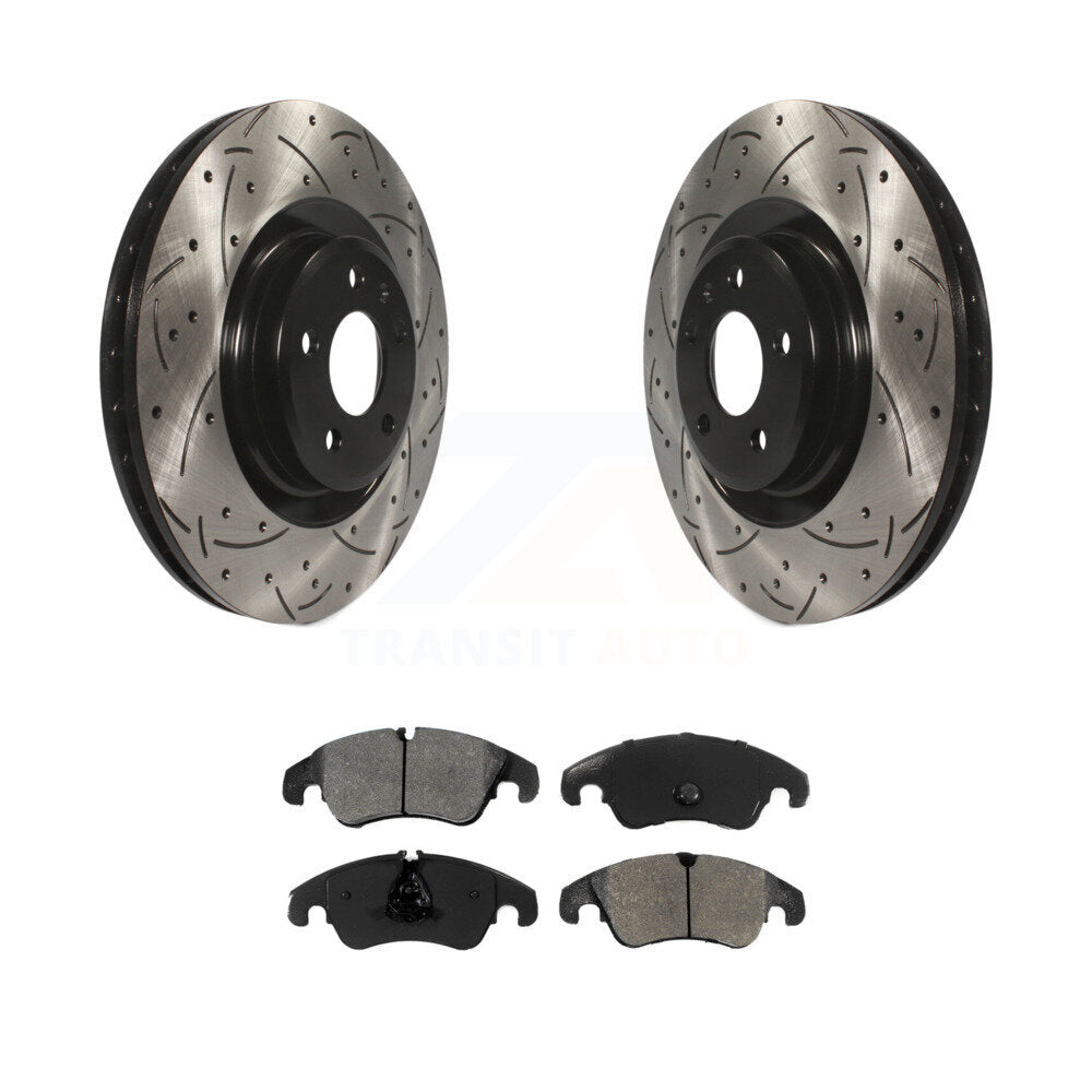 Drill Slot Brake Rotors Semi-Metallic Pad Front Kit For Audi Q5 A4 Quattro S4 S5