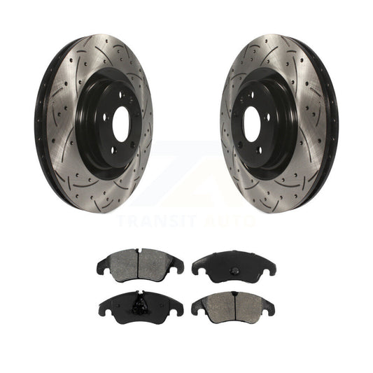 Drill Slot Brake Rotors Semi-Metallic Pad Front Kit For Audi Q5 A4 Quattro S4 S5