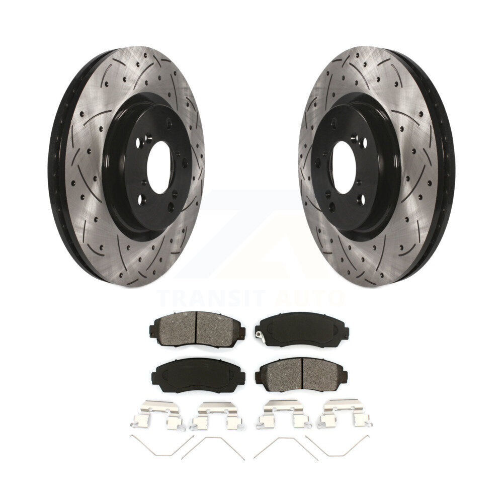 Drilled Slot Brake Rotor Semi-Metallic Pad Front Kit For 2011-2014 Honda Odyssey