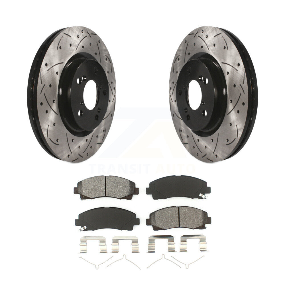 Drilled Slot Disc Brake Rotor Semi-Metallic Pad Front Kit For 2009-2014 Acura TL