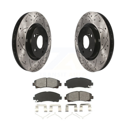Drilled Slot Disc Brake Rotor Semi-Metallic Pad Front Kit For 2009-2014 Acura TL