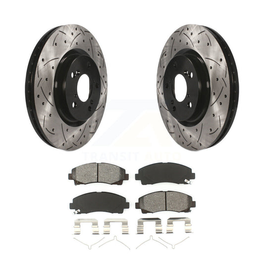Drilled Slot Disc Brake Rotor Semi-Metallic Pad Front Kit For 2009-2014 Acura TL