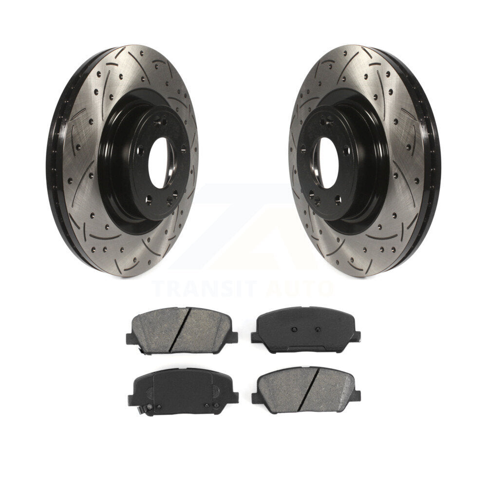 Drilled Slot Brake Rotor & Semi-Metallic Pad Front Kit For Hyundai Genesis Coupe