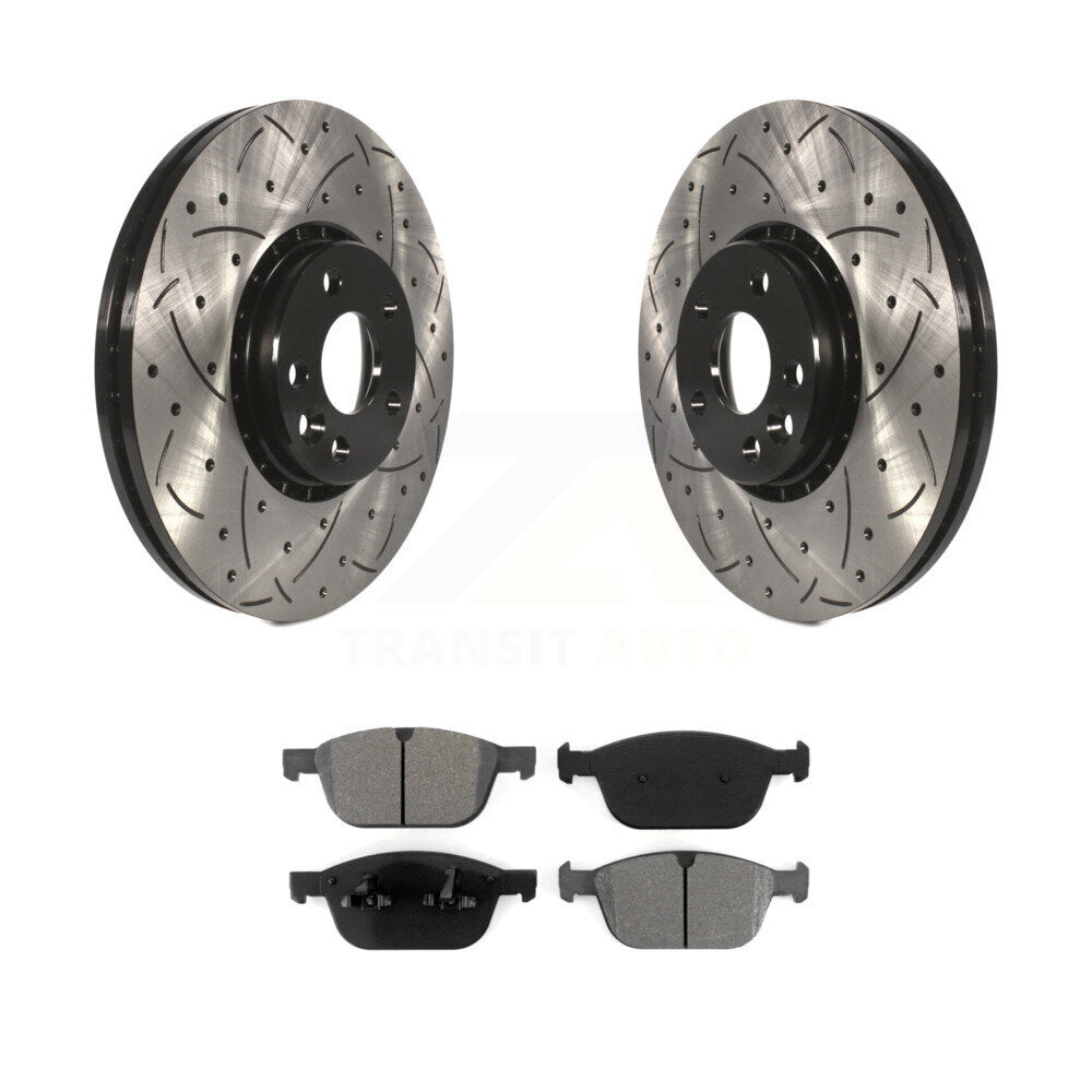 Drill Slot Disc Brake Rotor Semi-Metallic Pad Front Kit For 2010-2015 Volvo XC60