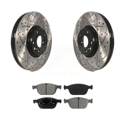 Drill Slot Disc Brake Rotor Semi-Metallic Pad Front Kit For 2010-2015 Volvo XC60