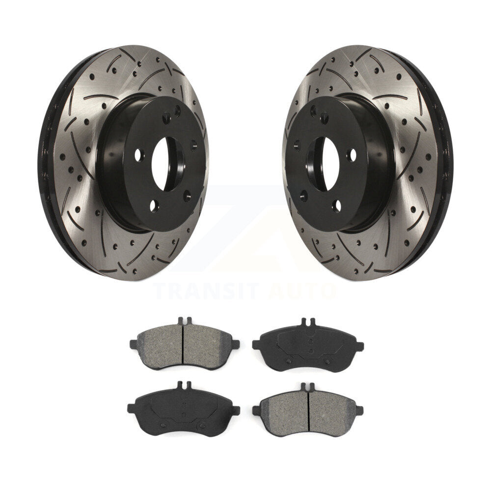Drilled Slot Brake Rotor Semi-Metallic Pad Front Kit For Mercedes-Benz C300 C250