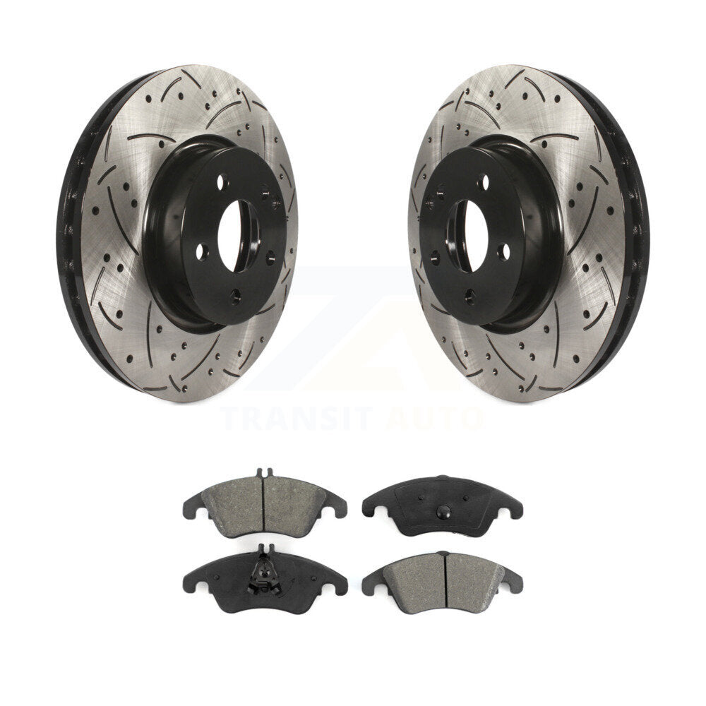 Drilled Slot Brake Rotor Semi-Metallic Pad Front Kit For Mercedes-Benz C300 E350
