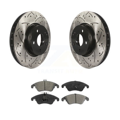 Drilled Slot Brake Rotor Semi-Metallic Pad Front Kit For Mercedes-Benz C300 E350