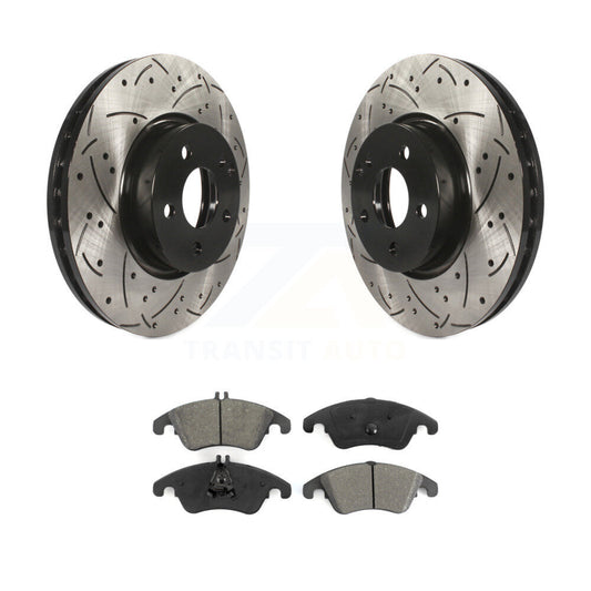 Drilled Slot Brake Rotor Semi-Metallic Pad Front Kit For Mercedes-Benz C300 E350