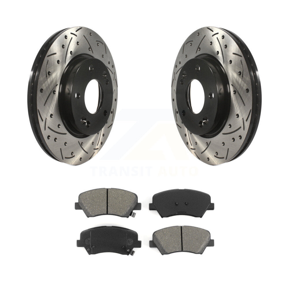 Drilled Slot Brake Rotors Semi-Metallic Pad Front Kit For Hyundai Elantra GT Kia